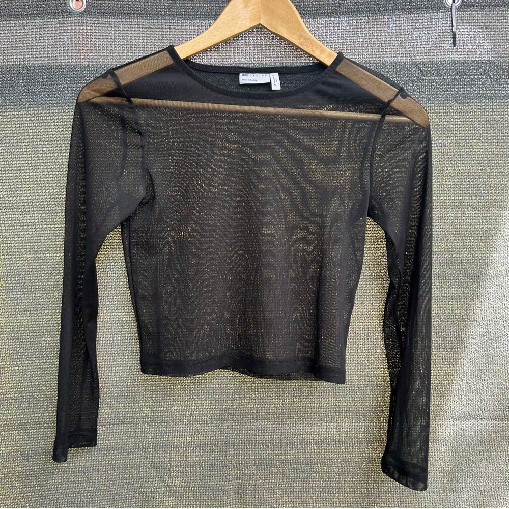 ASOS Sheer Black Fitted Crop Long Sleeve Top